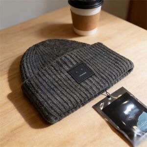 Gray Knit Beanie with Patch